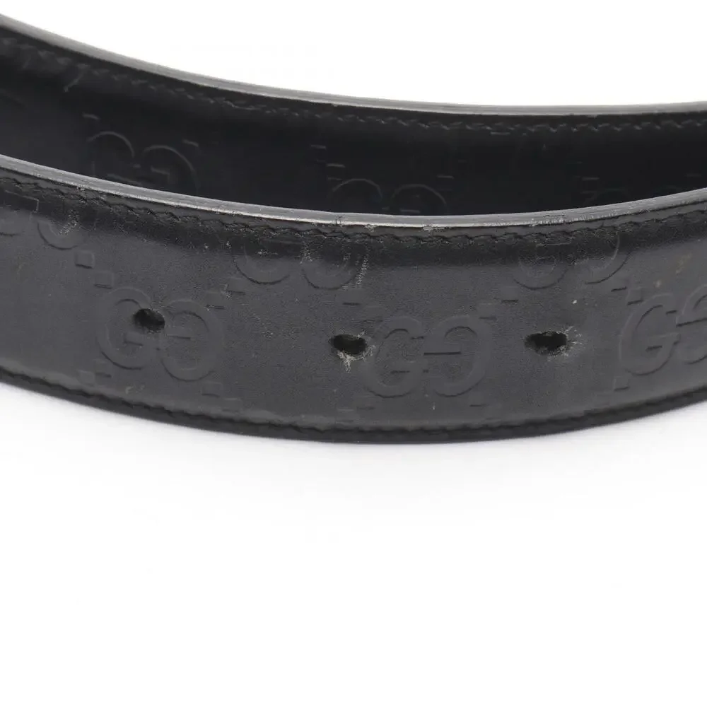 Gucci Black Embossed Leather Belt with Gold-Tone Buckle